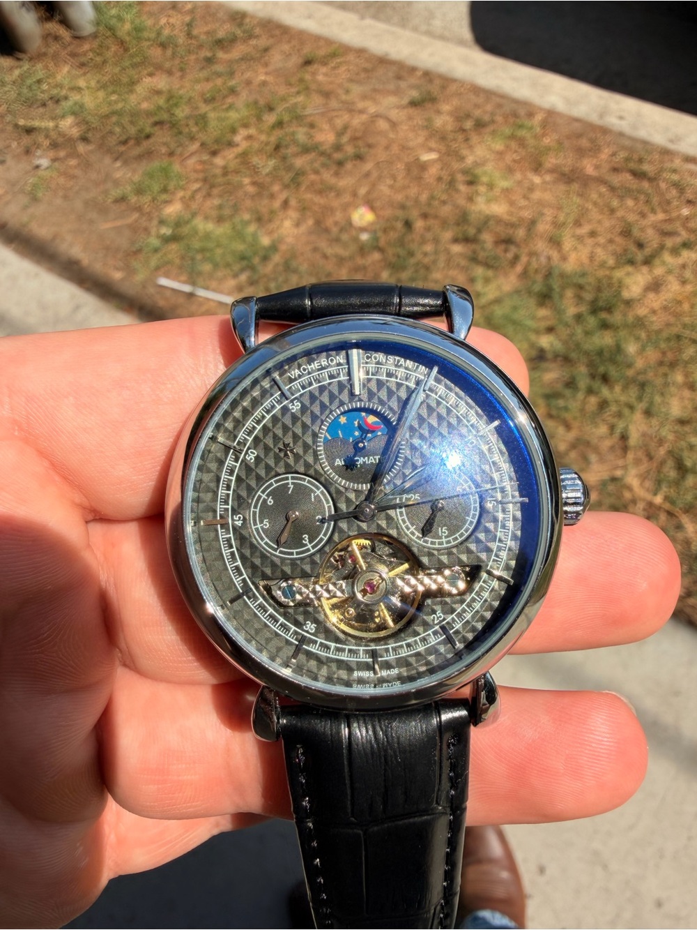 Vacheron Constantin Black Dial Men's Watch with Moonphase and Tourbillon